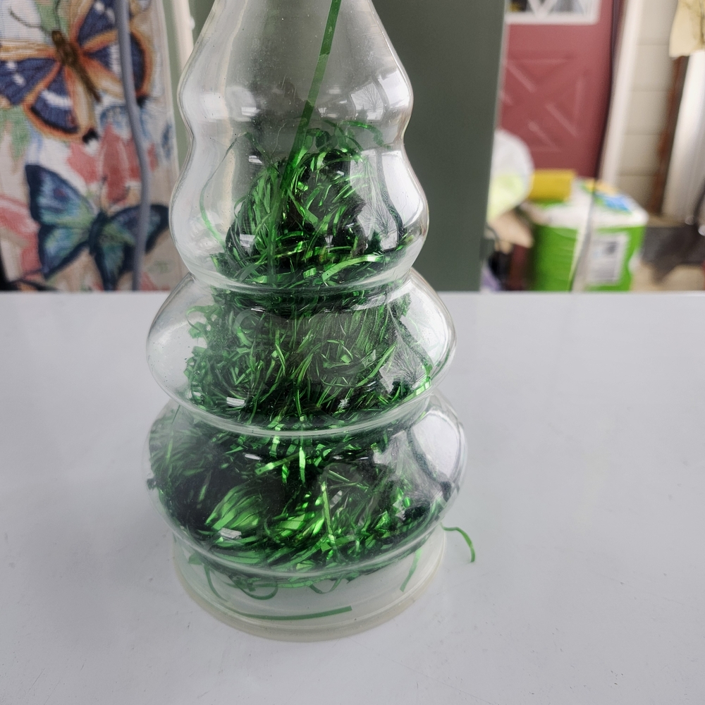 Vintage Glass Candy Dish Tree with Green Tinsel Decoration